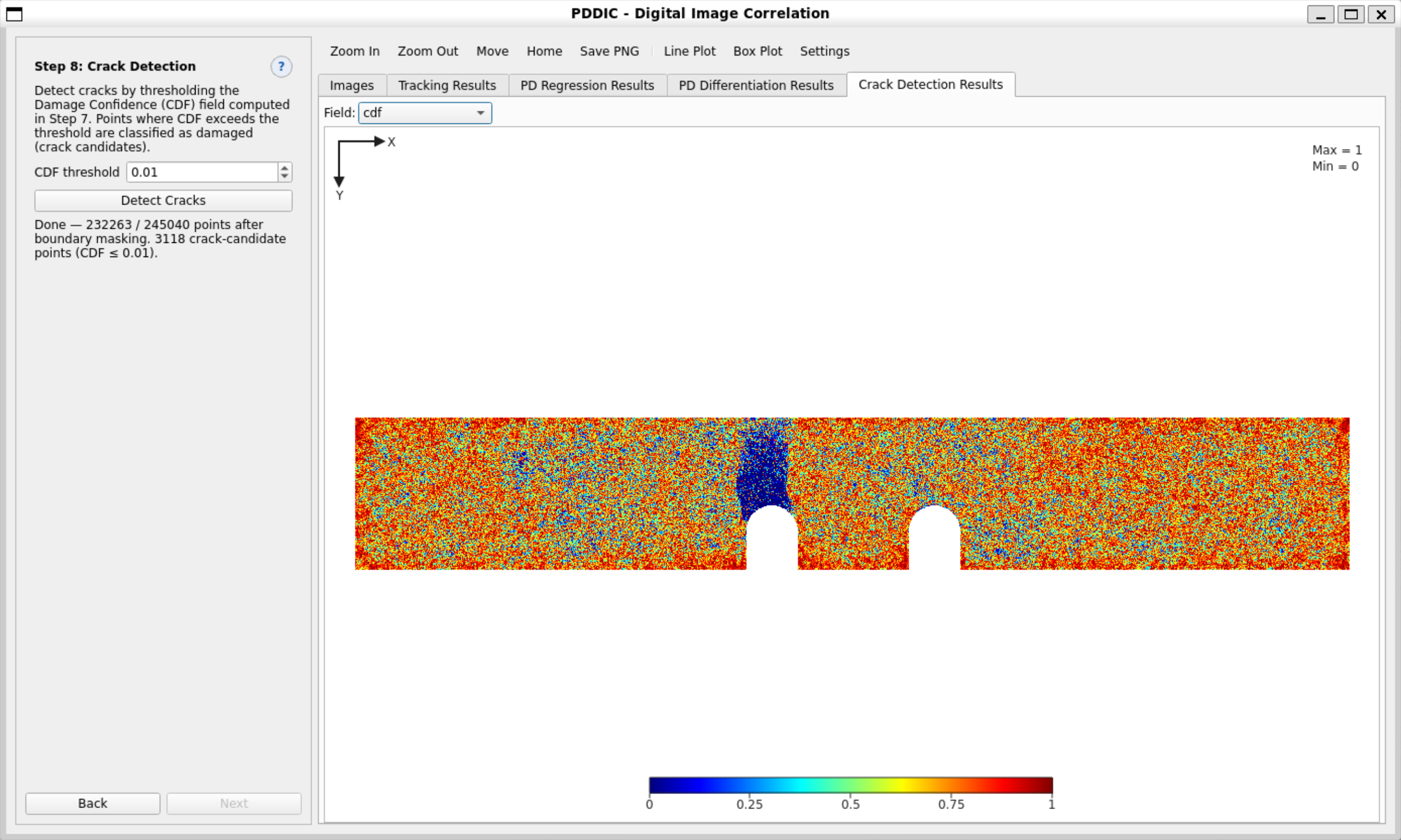 Step 8 — Damage Confidence Factor map across the specimen