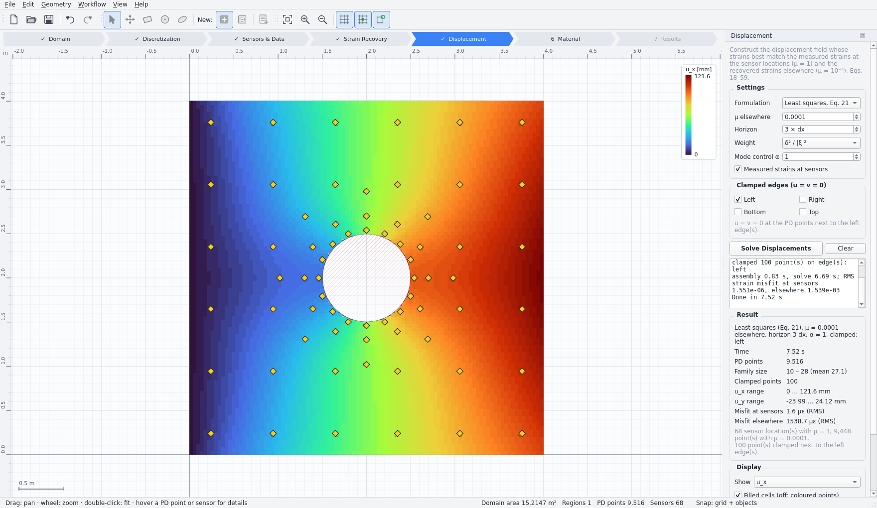 Step 5 — reconstructed horizontal displacement field over the plate