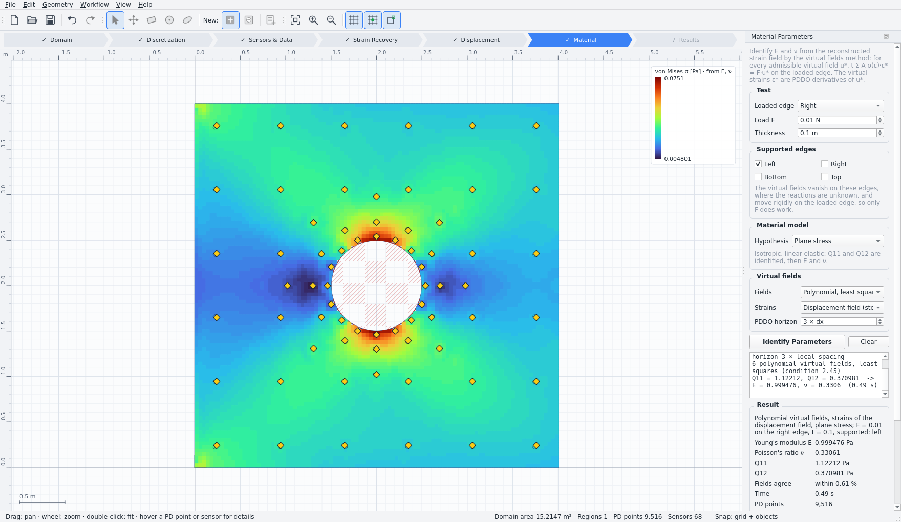 Step 6 — von Mises stress field from the identified elastic constants