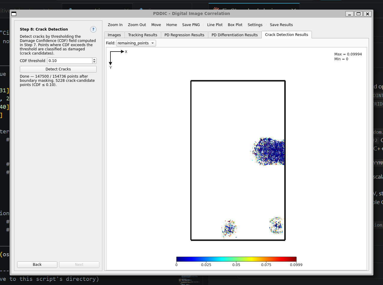 Step 8 &mdash; crack-candidate points remaining after boundary masking and CDF thresholding